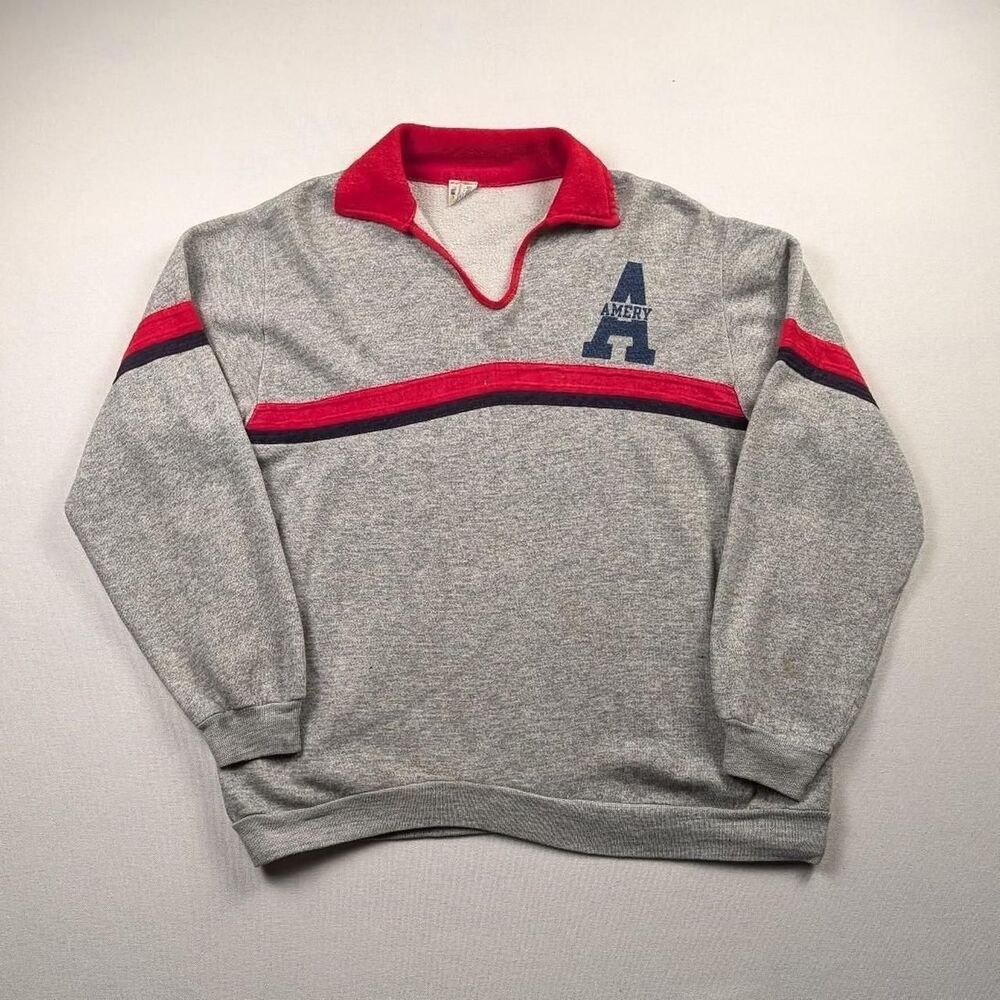 Vintage 70s Champion Blue Bar Grey Amery Striped Sweatshirt Retro Flaws Size XL
